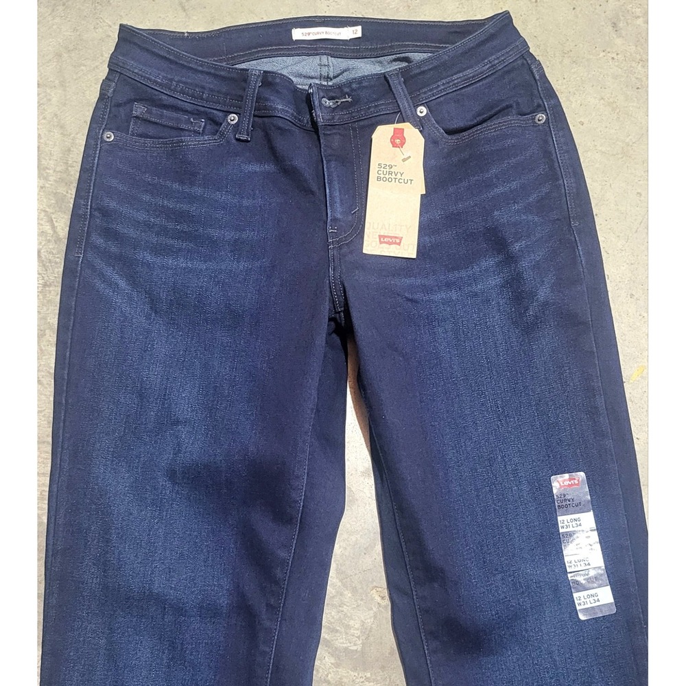 New Womens Levi's 529 Curvy Bootcut Jeans 12 Long W31 L34 Dark Wash Stretch NWT